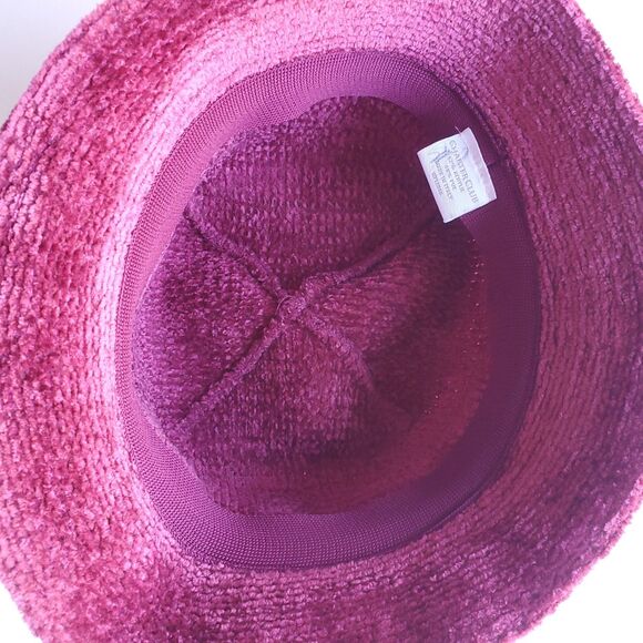 Vintage Charter Club Bucket Hat Chenille Raspberry Red Dark Rose 21.5 inch Band - Picture 8 of 9